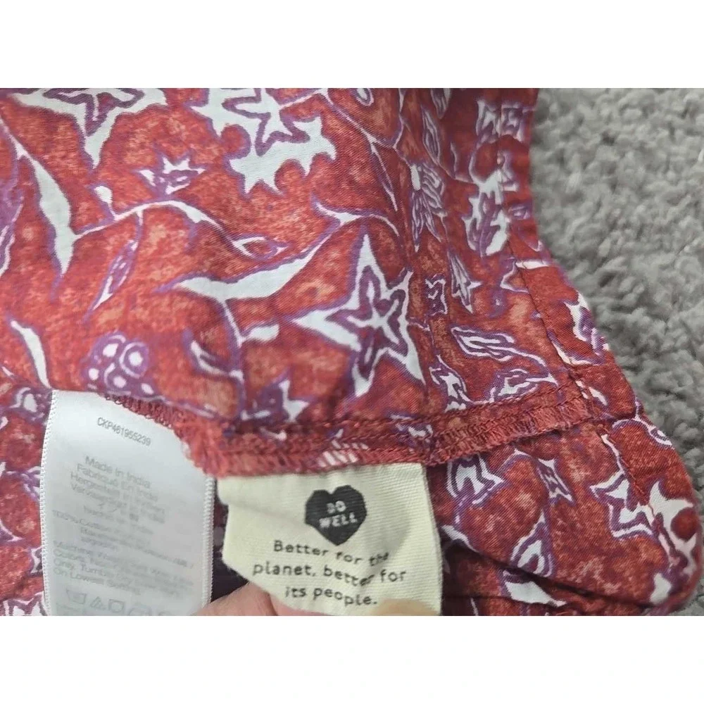 Madewell Top Womens 1X PLUS Red‎ Floral V-Neck Puff Short Sleeve Boho
